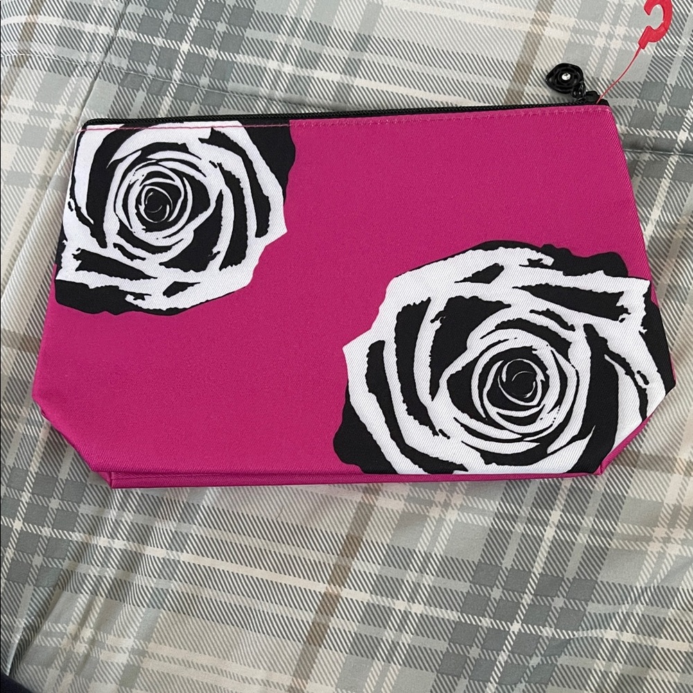 New! Lancome Pink and Black Floral Cosmetic Bag